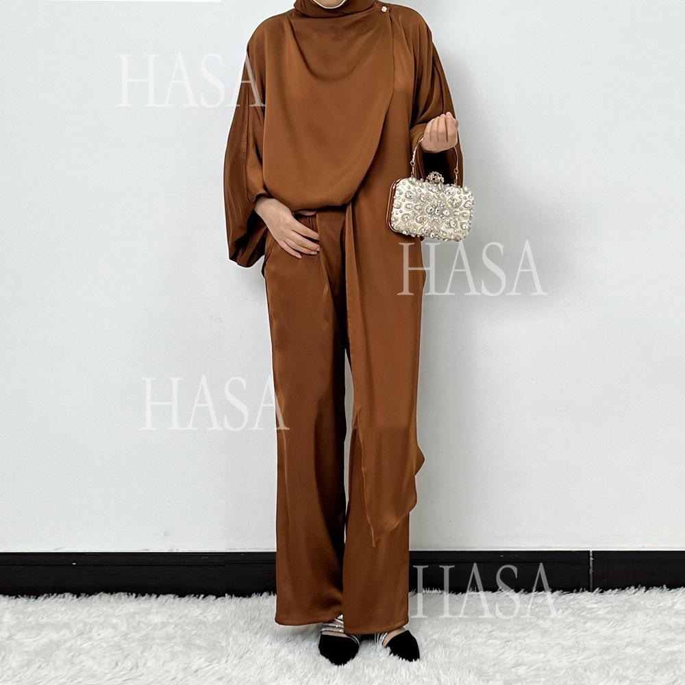 LUMAYA5857 High-end Bright Satin Two-piece Suit (headscarf Not Included), Irregular Design Shows Fashionable Style