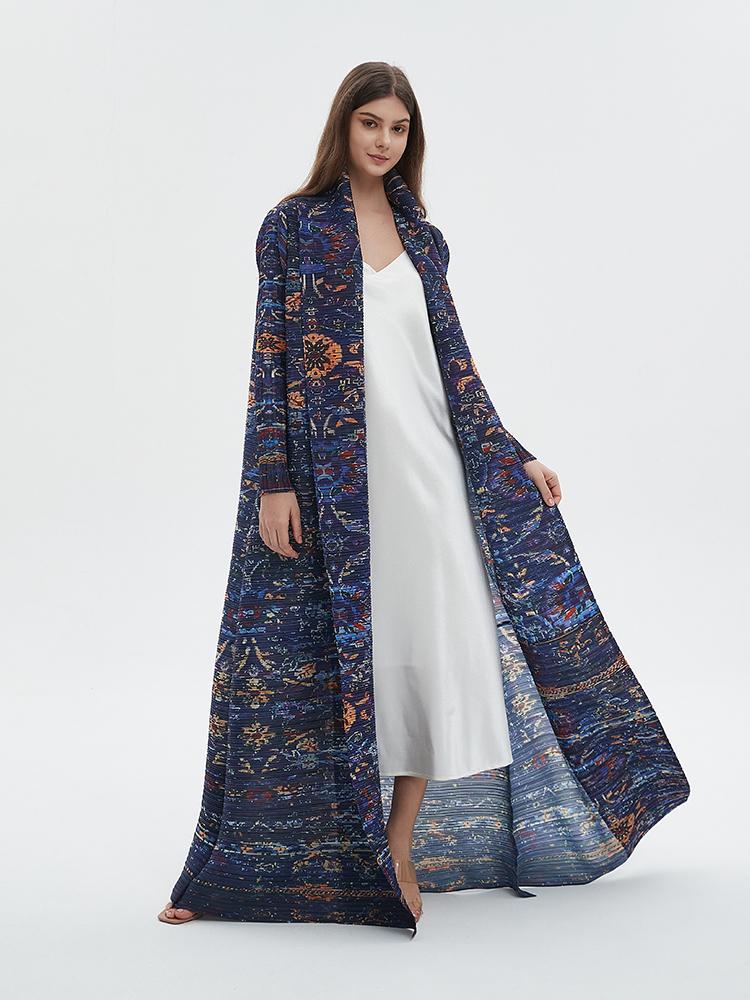 LUMAYA6717 Midnight Tapestry  Blue Printed Abaya with Artistic Motifs