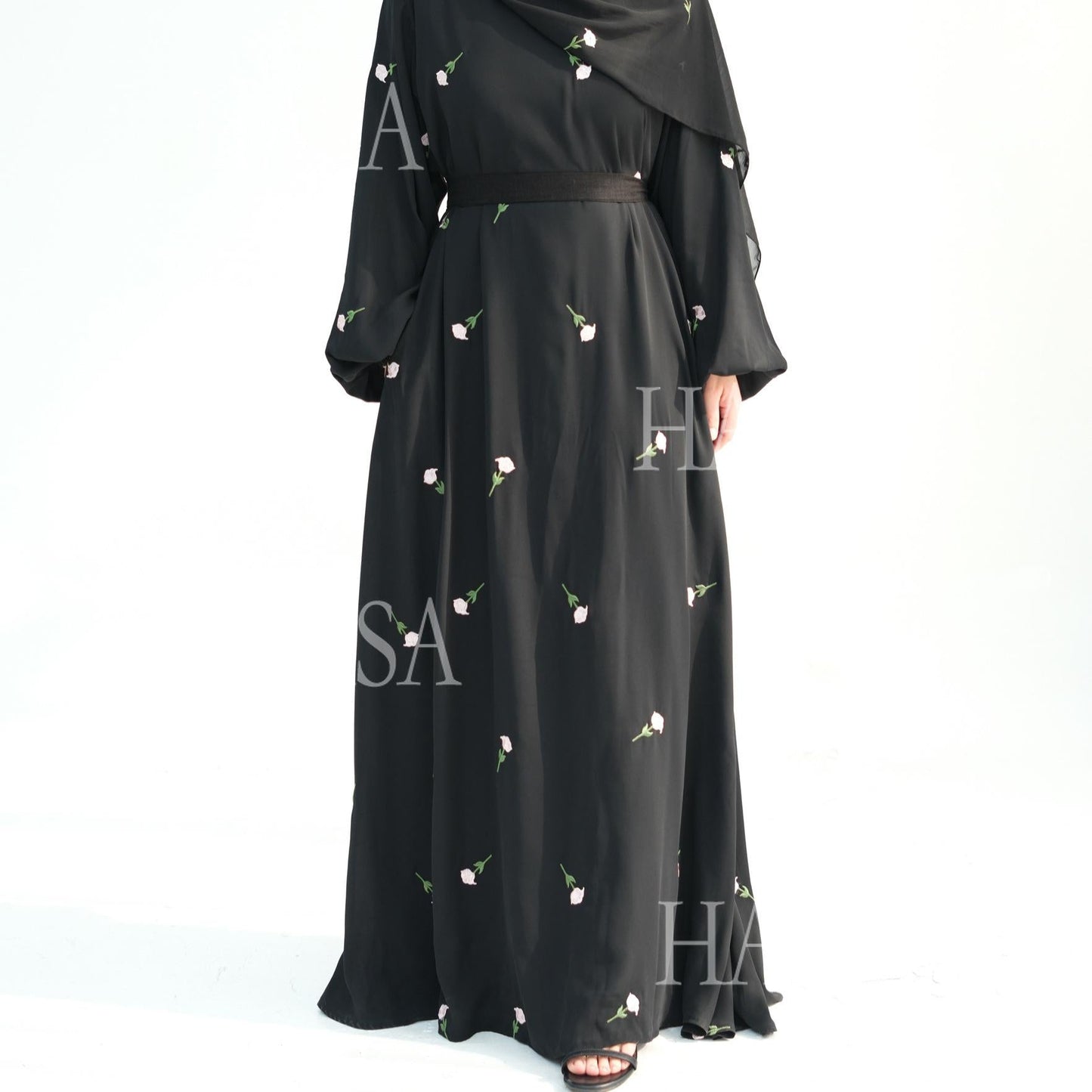 LUMAYA5871 Flower Embroidered Two-piece Dress | Elegant Swing + Belt Design
