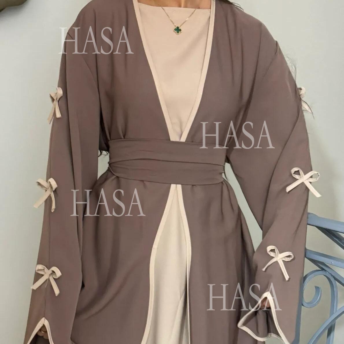 LUMAYA5862 Elegant Wavy-edge Bow Robe (with Belt) for A Feminine Look