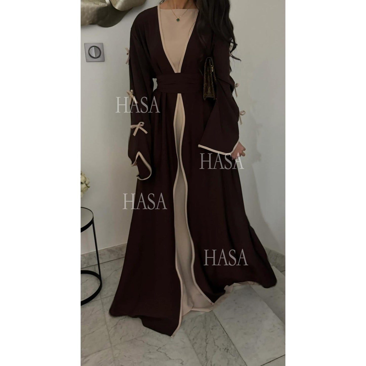 LUMAYA5862 Elegant Wavy-edge Bow Robe (with Belt) for A Feminine Look