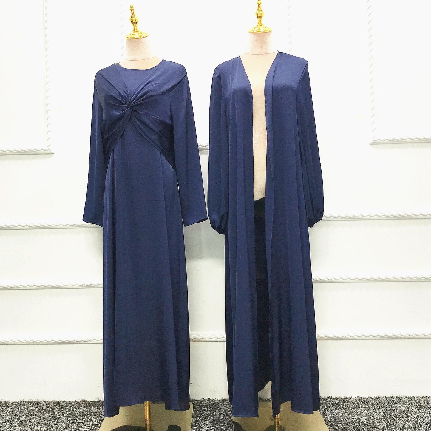 LUMAYA10061 Fashion solid colour two-piece dress cardigan set Abaya