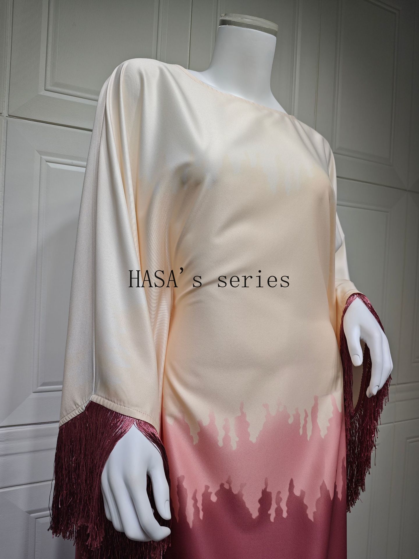 LUMAYA5095 Romantic Gradient Fringed Robe, Elegant Printed Long Dress