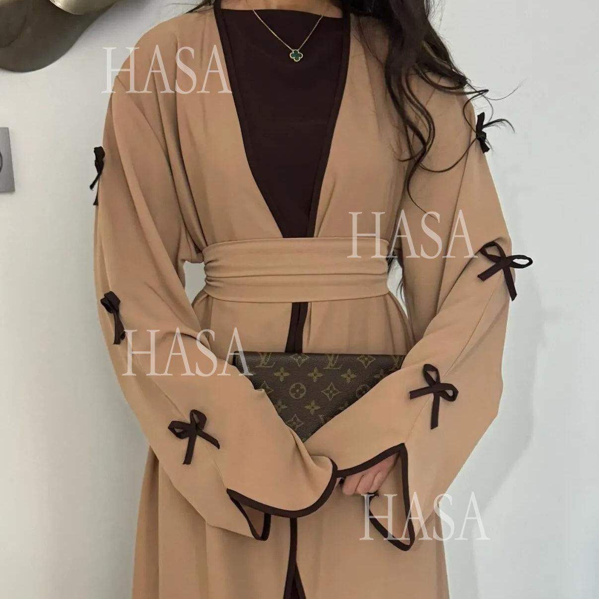 LUMAYA5862 Elegant Wavy-edge Bow Robe (with Belt) for A Feminine Look