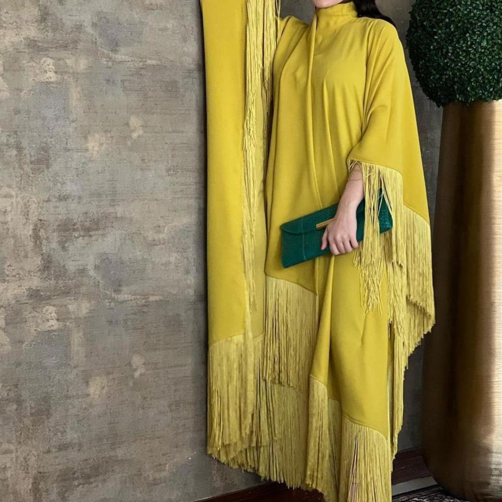 LUMAYA0467 Ladies Dolman Sleeve Tassel Kaftan High Fashion Dress modest party dress
