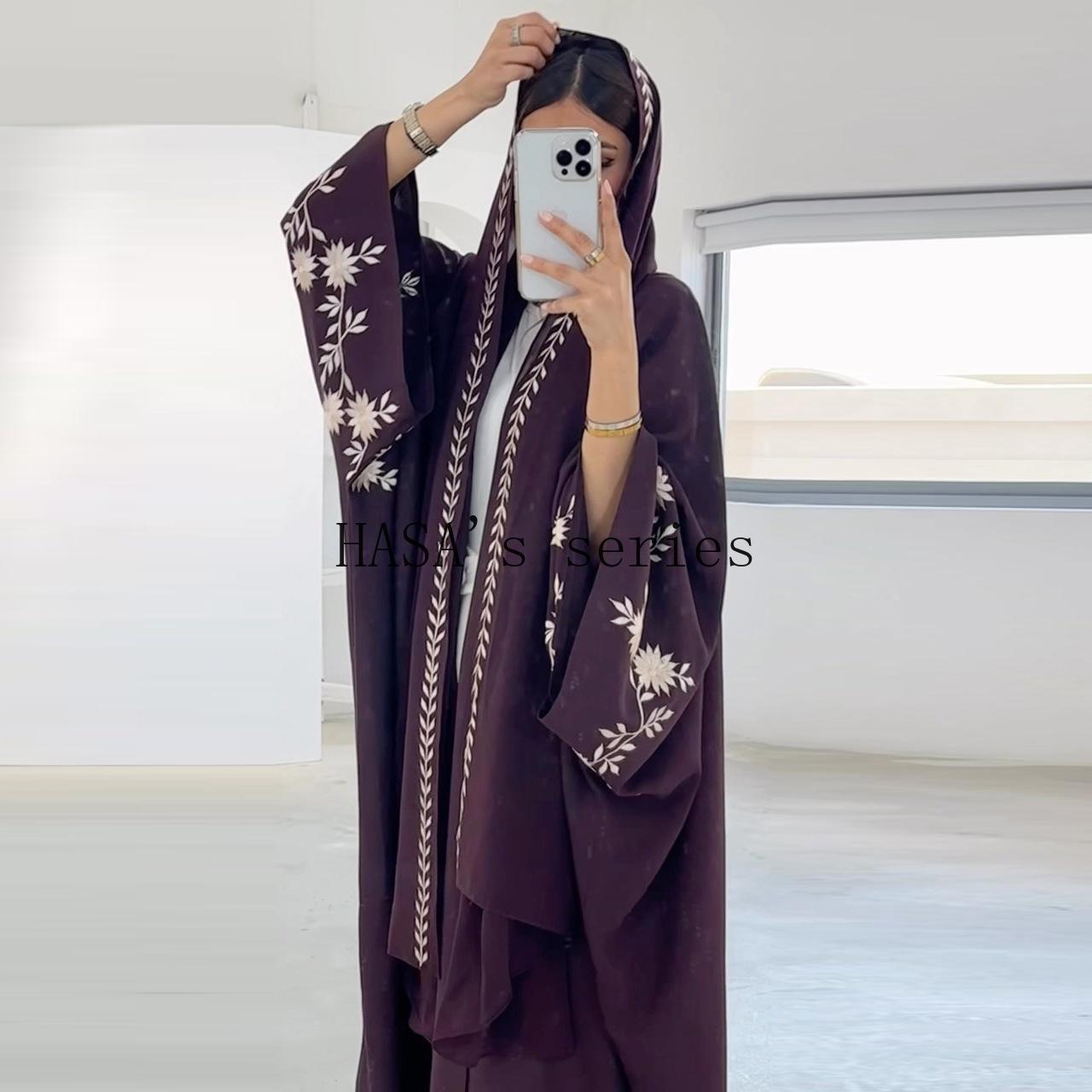 LUMAYA5099 Rhinestone-embellished Beaded Cardigan-style Robe, A High-quality Two-piece Set with A Matching Headscarf Design.
