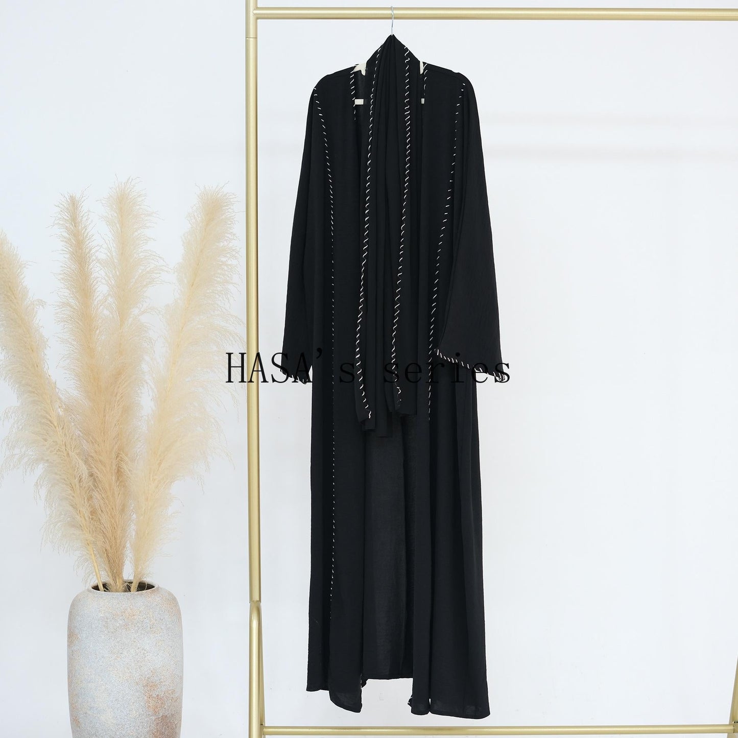 LUMAYA4843 Simple Cardigan and Headscarf Two-piece Set.