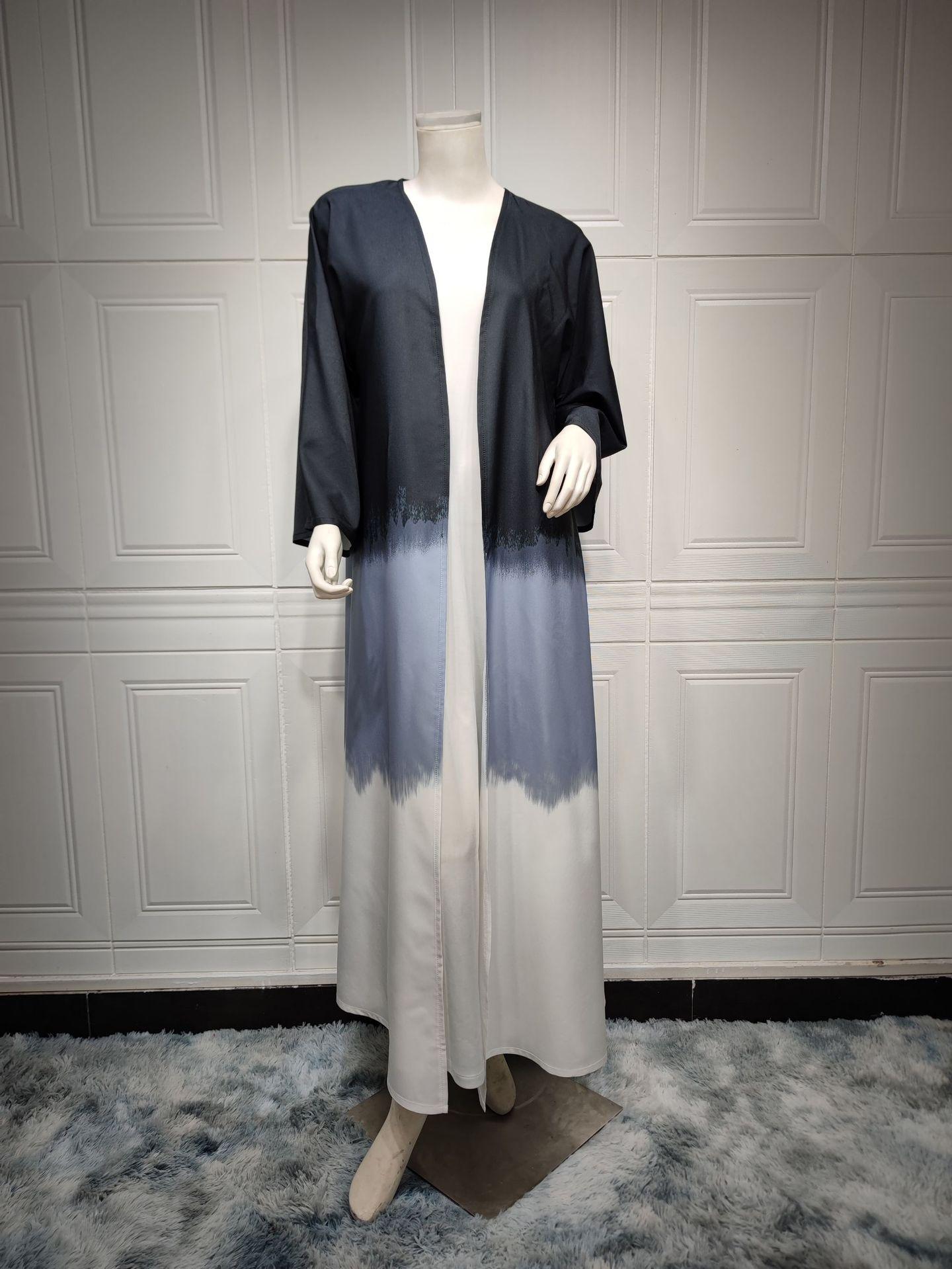 LUMAYA LM1096 Muslim Tie-dyed Cloak Cardigan Dress Abaya