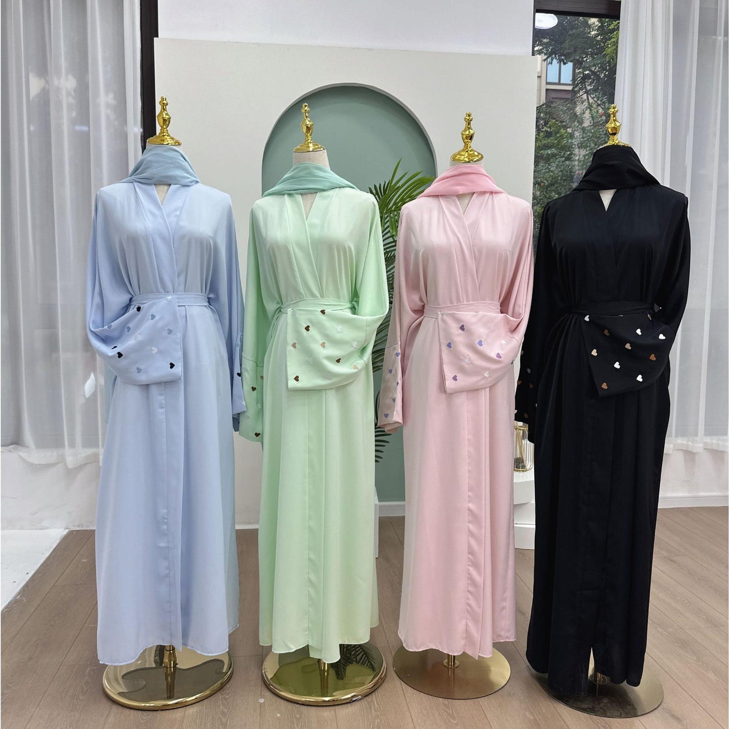 LM1502 Macaroon Color Summer Thin Sleeve Heart Embroidered Robe Cardigan