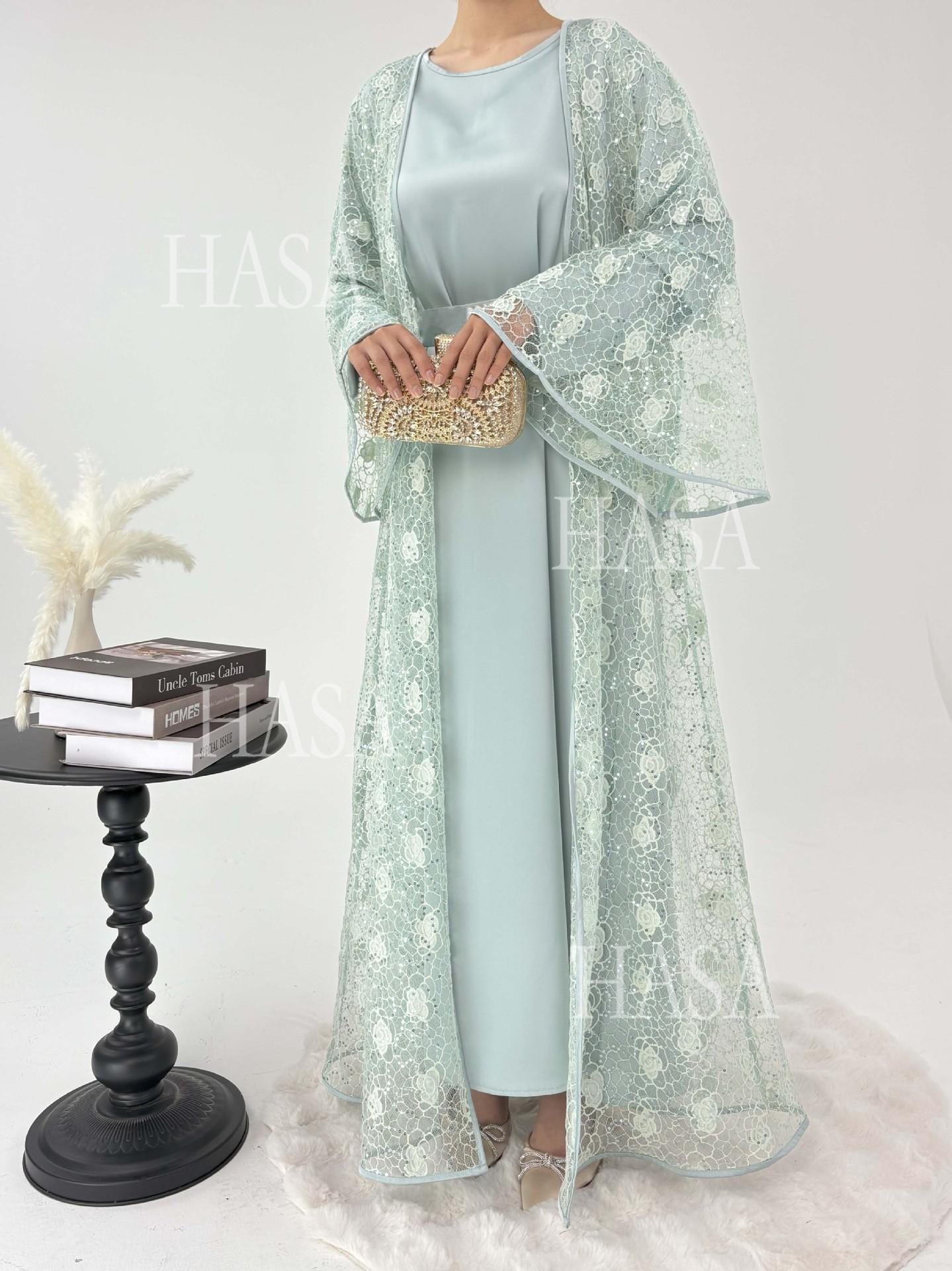 LUMAYA6482 Soft Lace Maxi Dress Set, Simple Loose Design