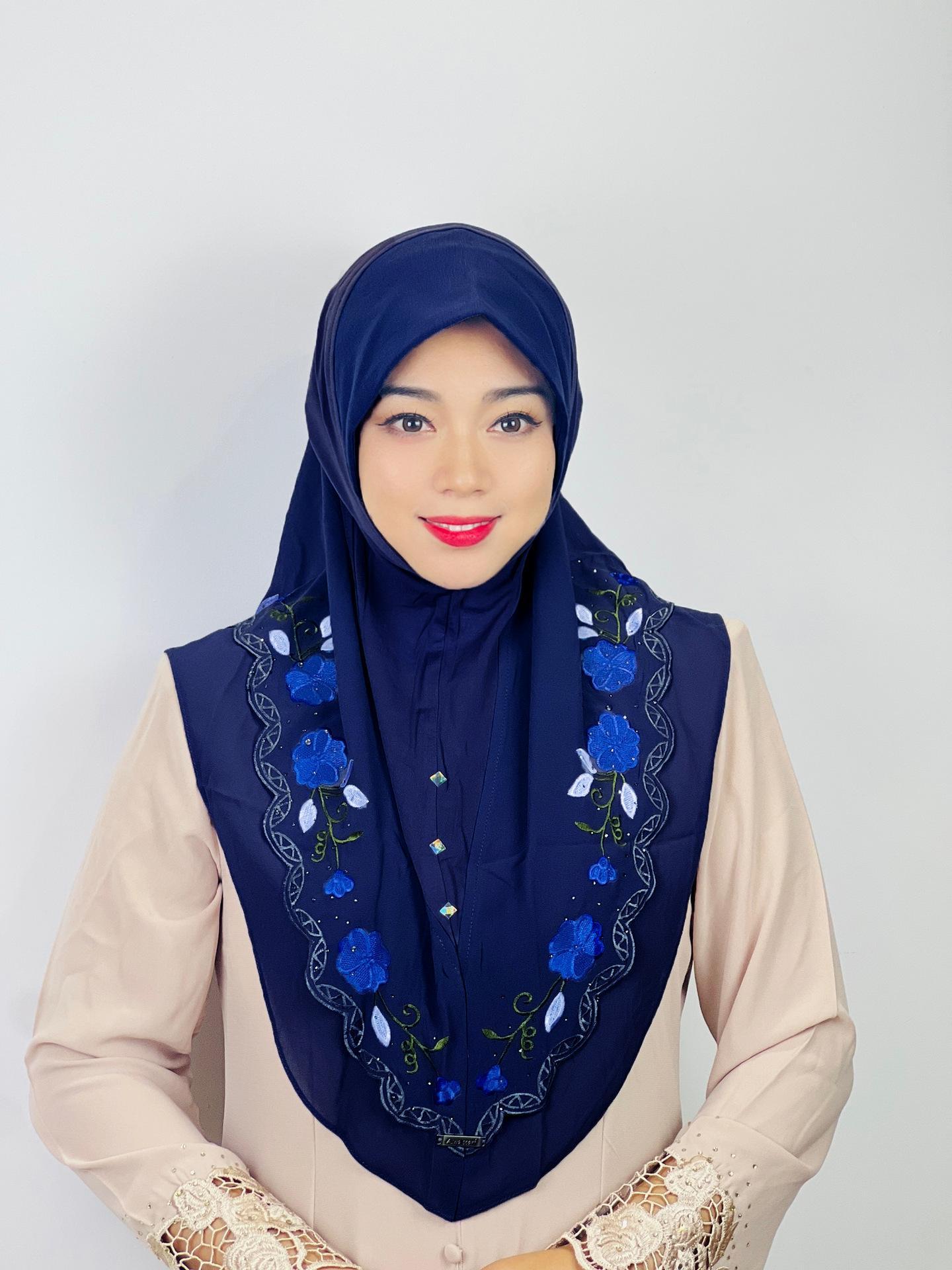 LUMAYA LM1105 Double Layered Floral Embroidered Lace Headscarf for Women
