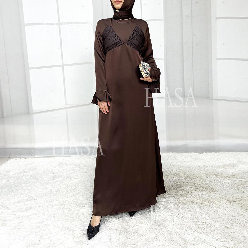 LUMAYA5858 Elegant Bright Satin Robe (without Headscarf), Clever Splicing Creates Multi-faceted CLUMAYArm