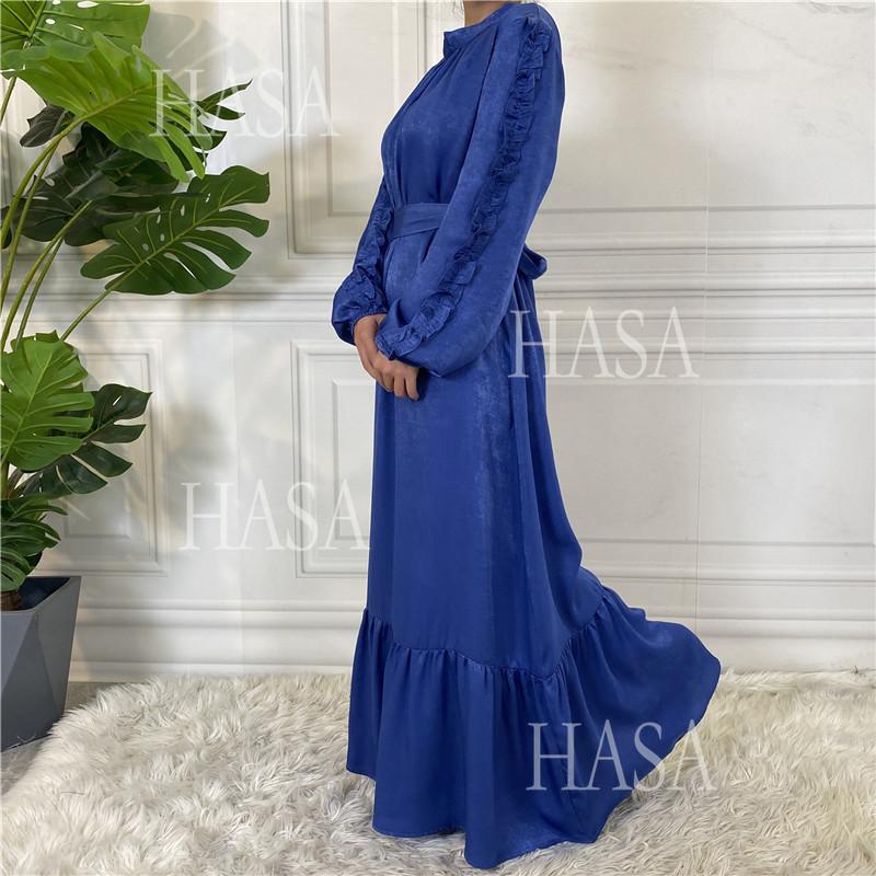 LM6591 Solid Color Turtleneck Long Sleeve Dress with Pleated Waistband