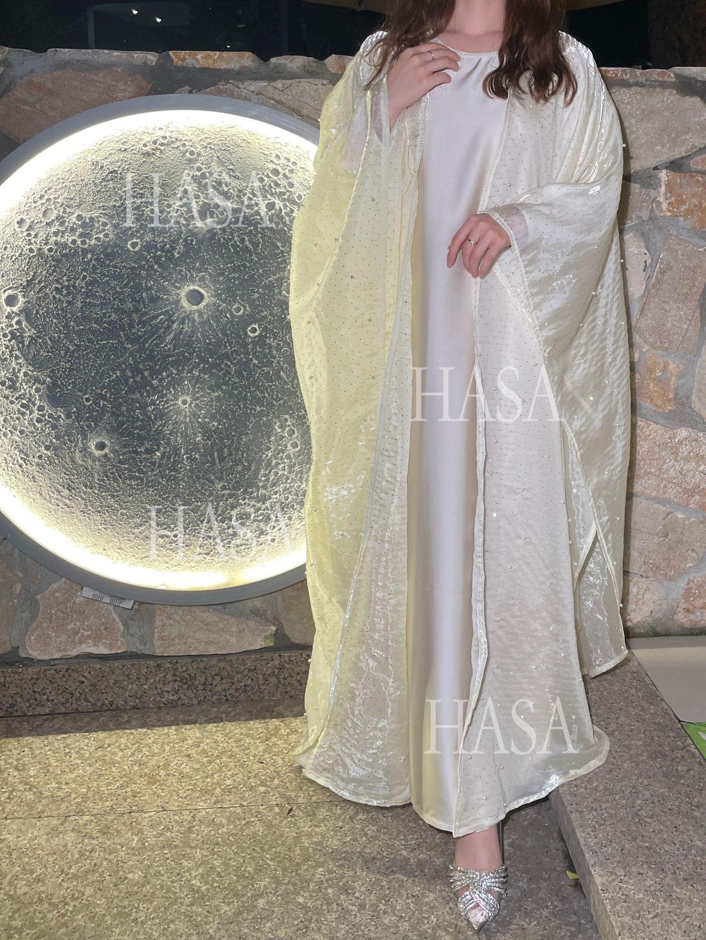 LUMAYA6540 Elegant Rhinestone Abaya Two-Piece Set with Outer Cape