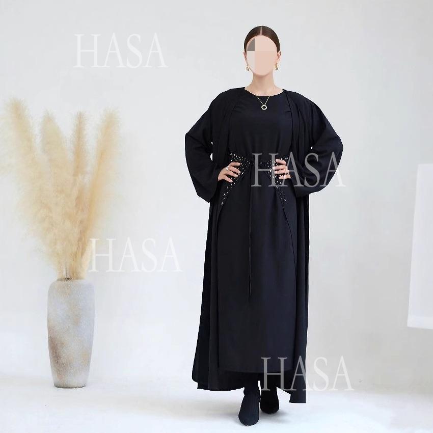 LM6578 Women's Solid Color Three-piece Robe Set (long Skirt + Skirt + Cardigan Jacket)