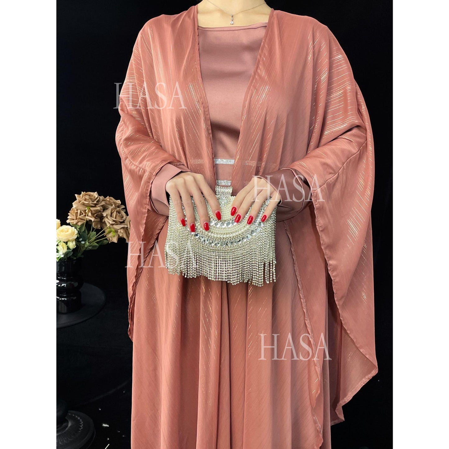 LM6571 Gold embellished long Abaya skirt set