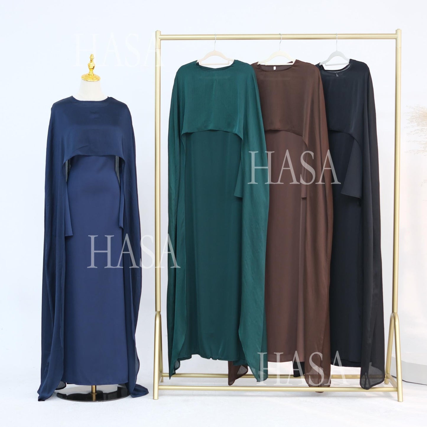LUMAYA5870 Elegant drape two-piece robe dress-Light luxury street style abaya girl