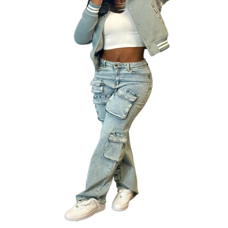 LM1917 Three-dimensional Multi-bag Tooling Style Denim Trousers
