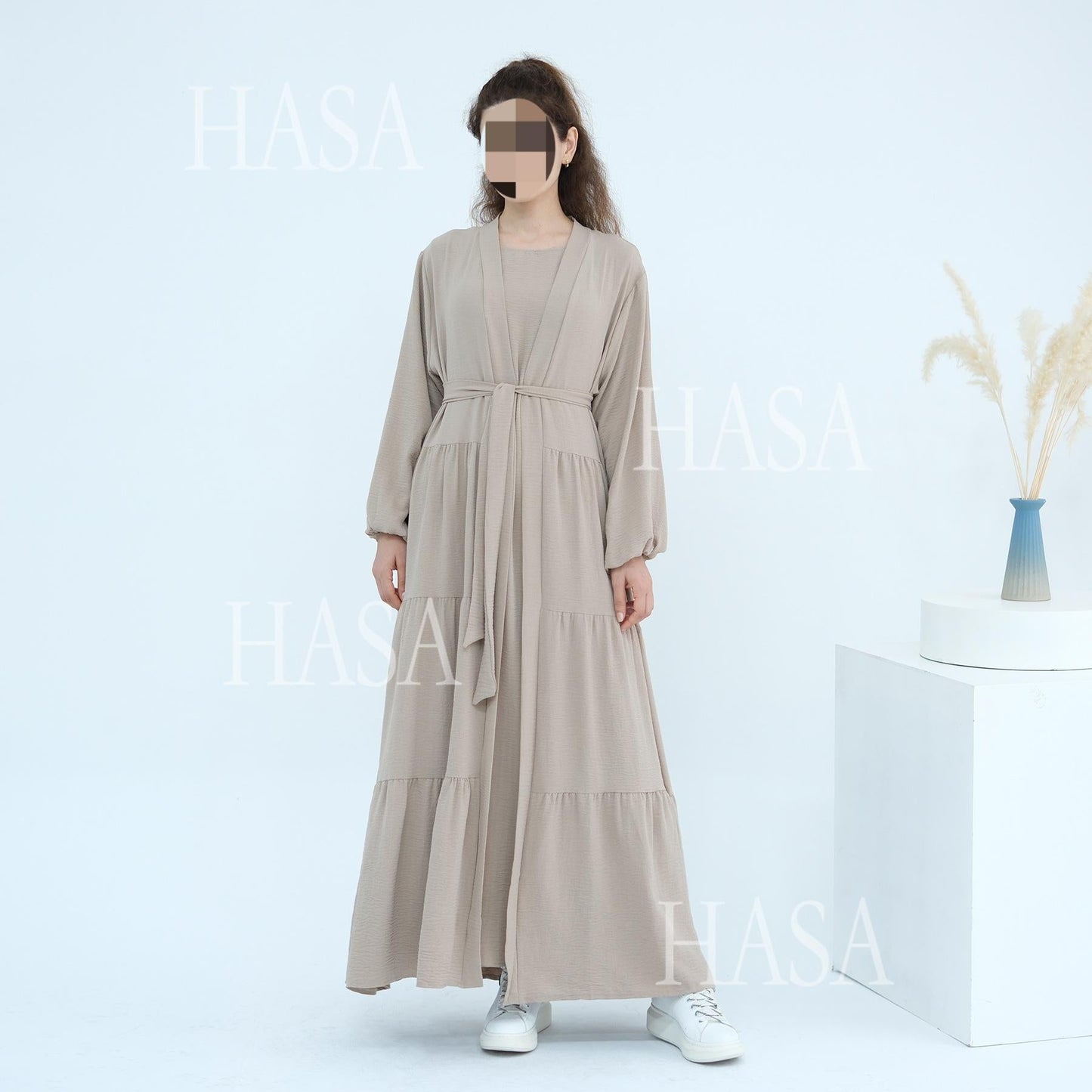 HA6559  Solid Color Loose Robe Dress Two-piece Set