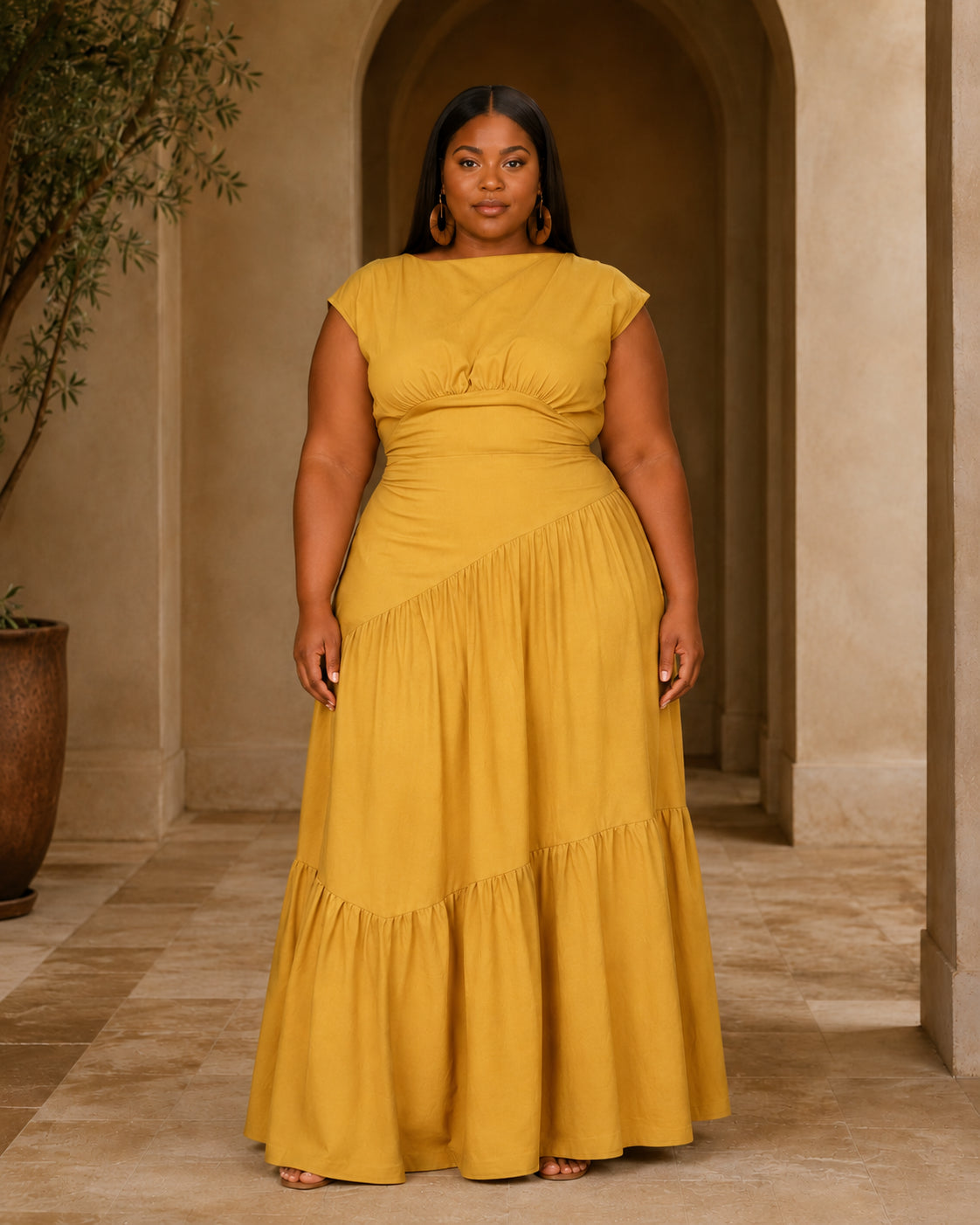 LM1641 Women's Sleeveless Pleated Loose Fit Maxi Dress