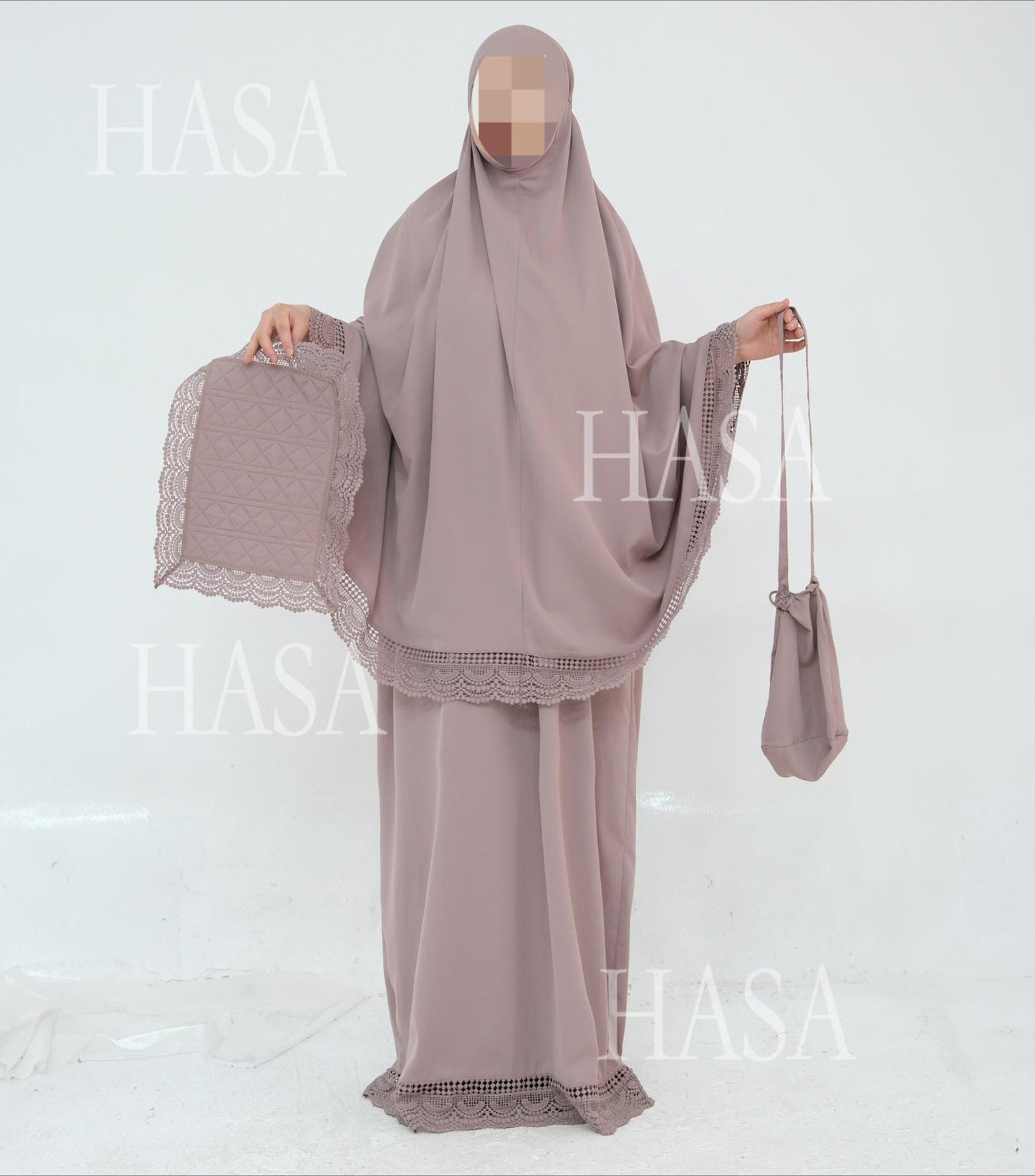 LM6615 Lace Prayer 4-Piece Set (Includes Prayer Mat and Storage Bag)