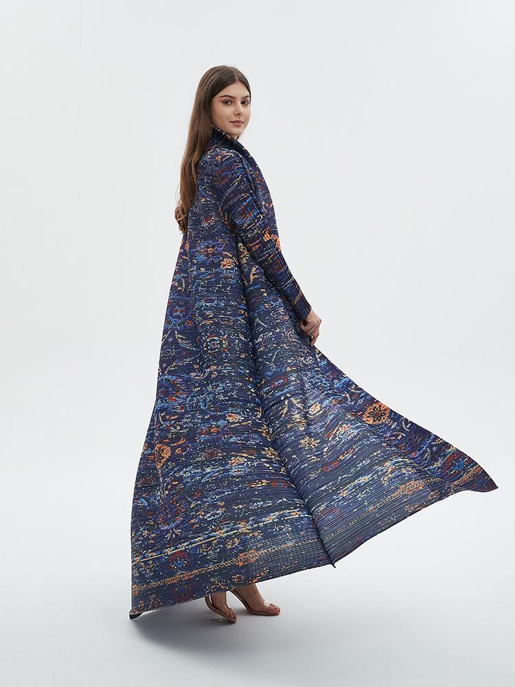 LUMAYA6717 Midnight Tapestry  Blue Printed Abaya with Artistic Motifs