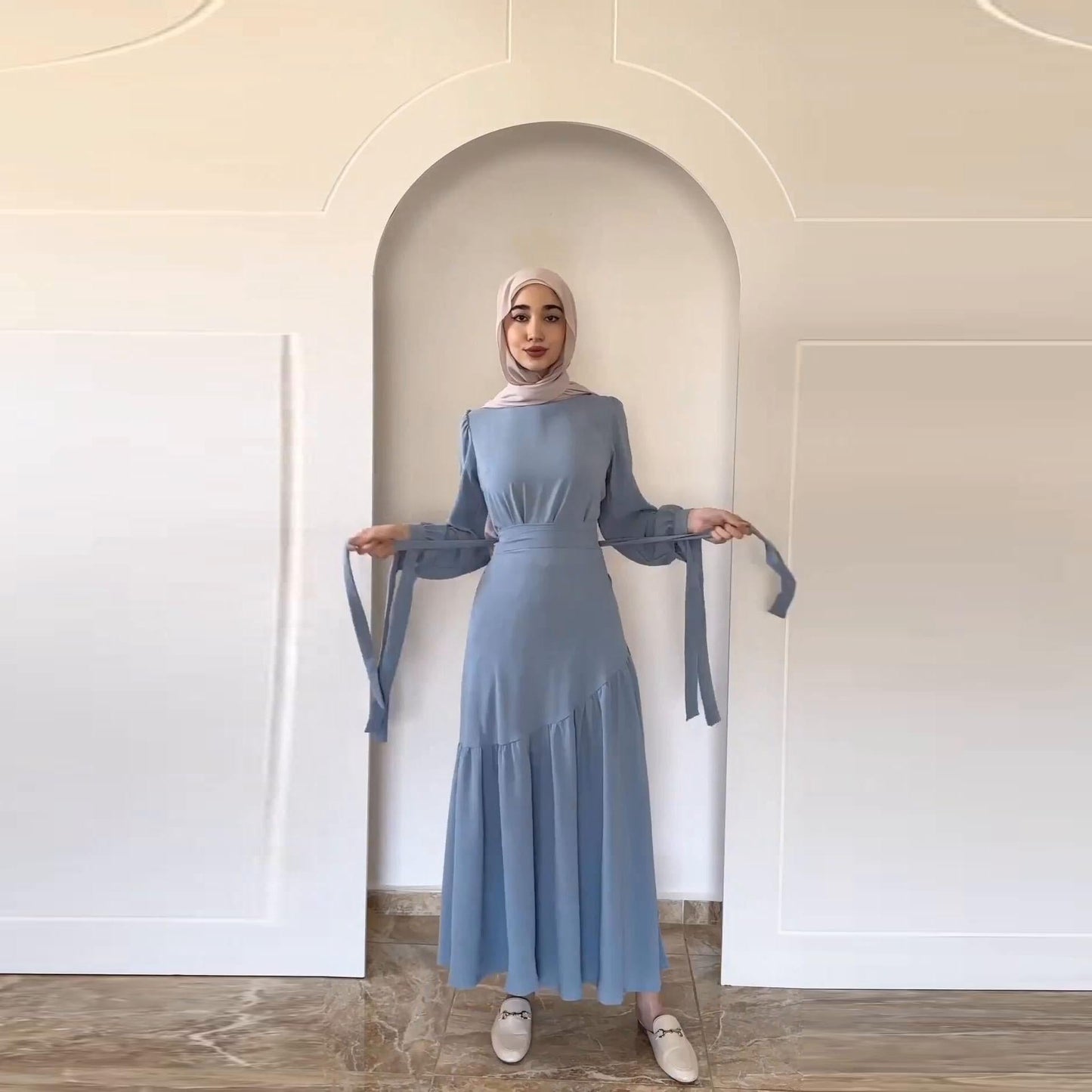 LUMAYA LUMAYA0823 2pcs Set Long Sleeved with Lace Up LMlf Length Dress