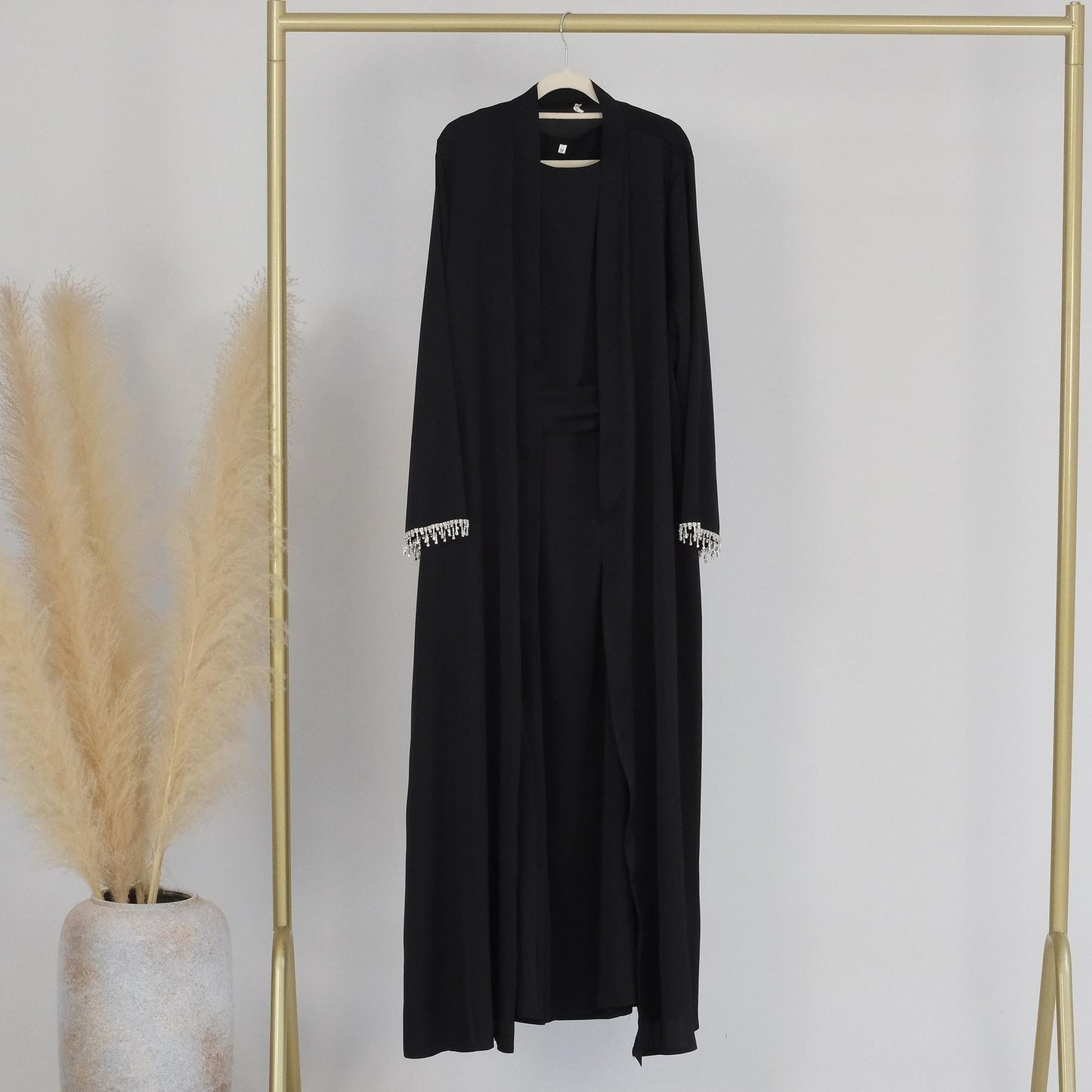 LUMAYA LUMAYA1047 1pcs Solid Color Beaded Cardigan Robe