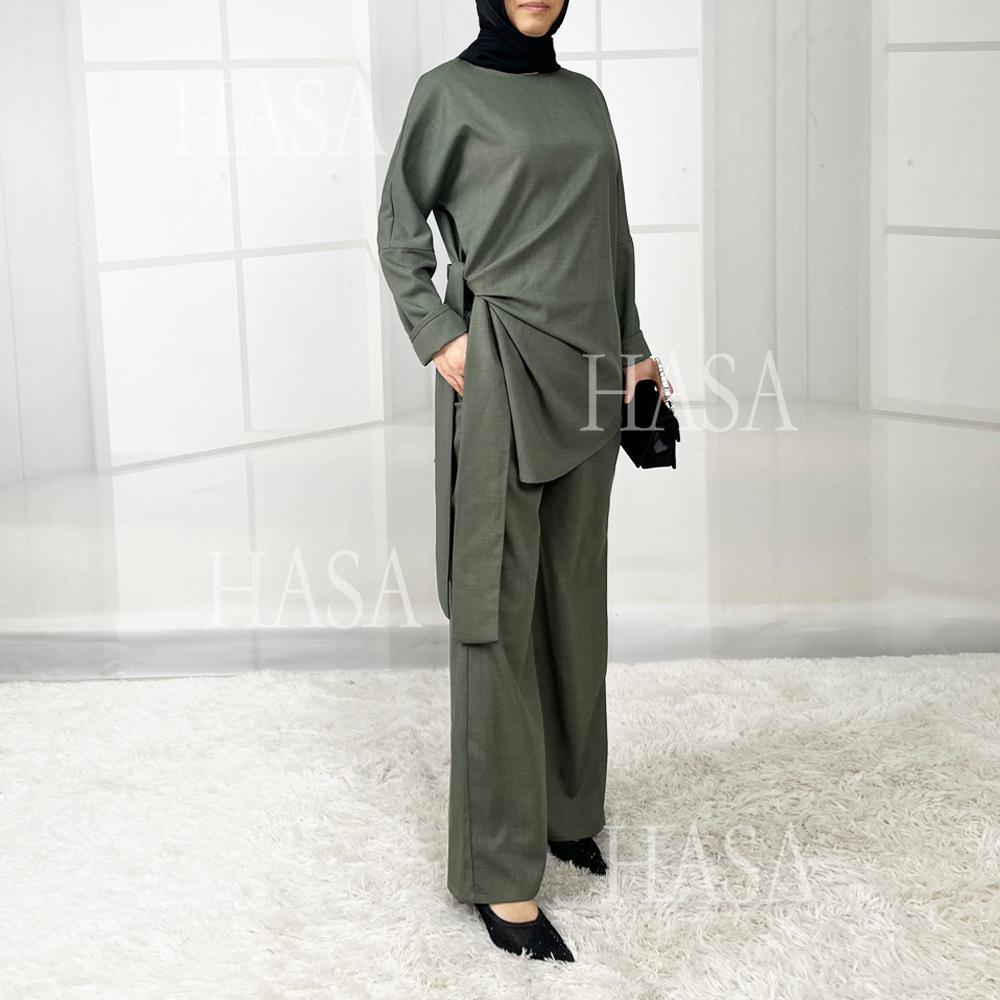 LUMAYA5856 High-end Imitation Linen Two-piece Suit (excluding Headscarf), Fashionable and Comfortable New Experience