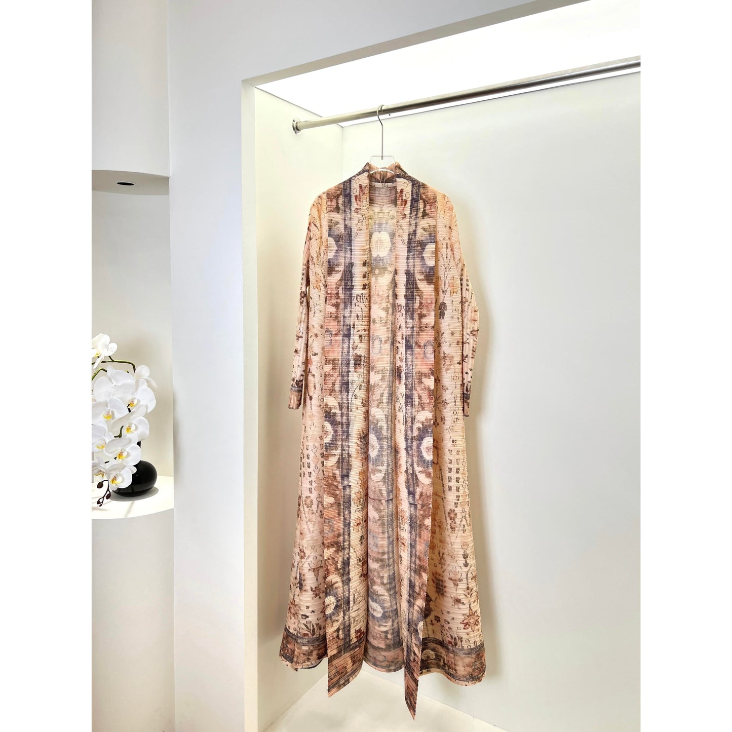 LUMAYA6728 Vintage Blush  Pink & Beige Printed Abaya with Artistic Motifs
