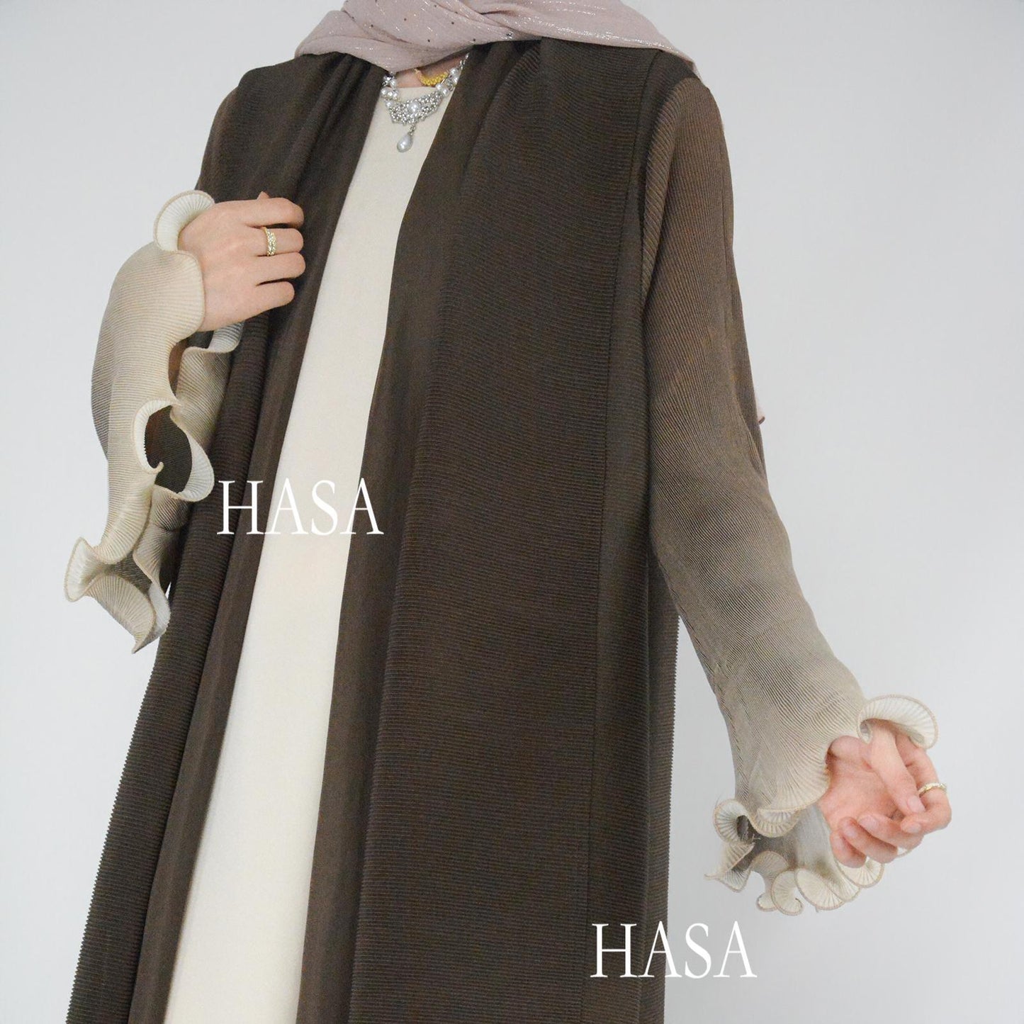 LUMAYA6360 Summer Ombré Gradient Abaya with Pleats and Fluted Bell Cuffs