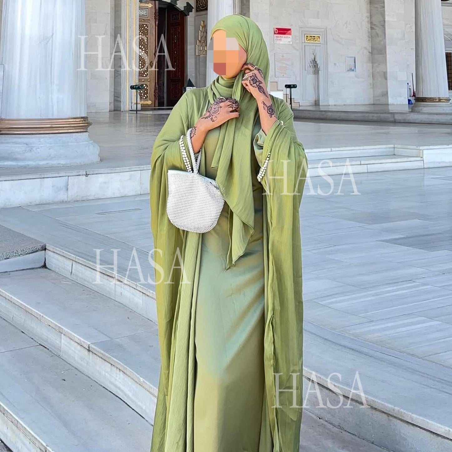 LUMAYA6553  Two-Piece Solid Abaya with Beaded Details and Matching Scarf Option