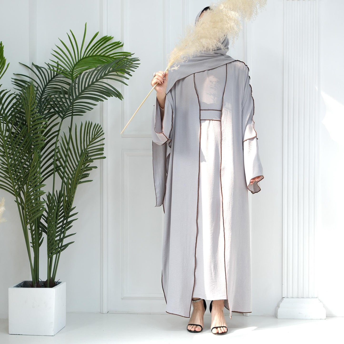 LUMAYA LM1095 3pcs Set Cardigan+without Sleeves Inner Dress+Hijab