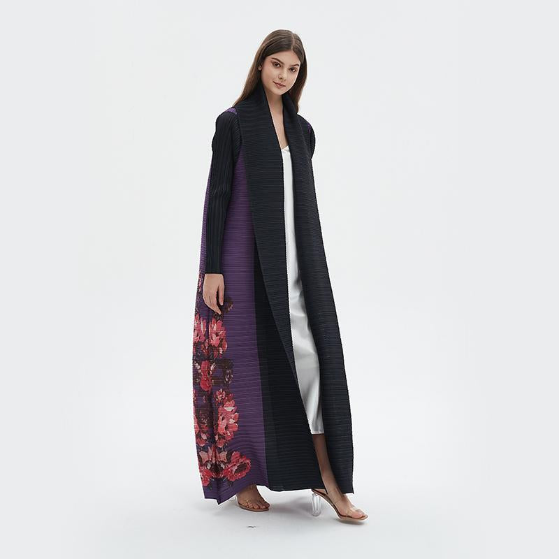 LUMAYA6724 Amethyst Bloom | Purple & Black Abaya with Floral Print Panel
