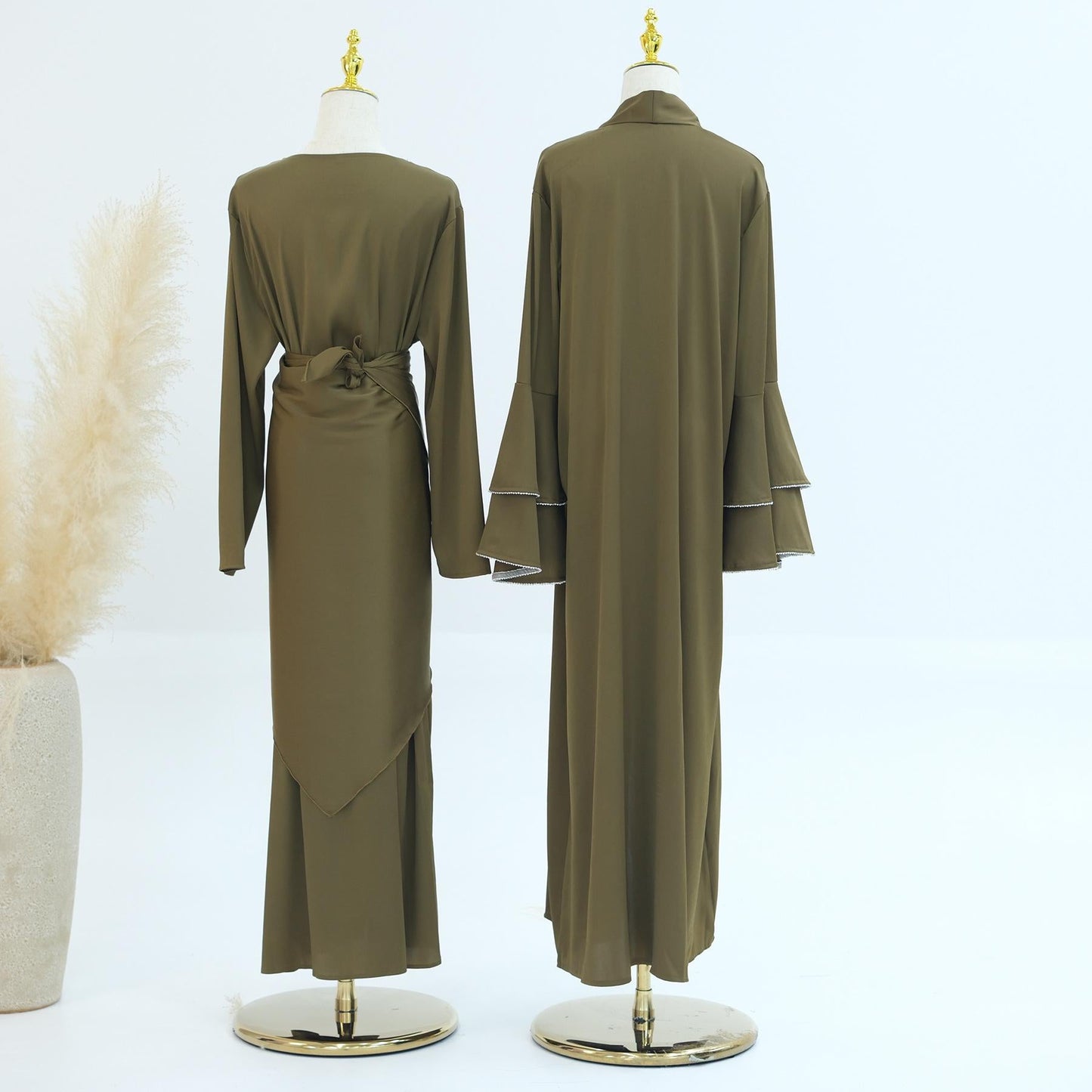 LUMAYA LM1188 3pcs Set Satin Cardigan+Inner Dress+Special Belt