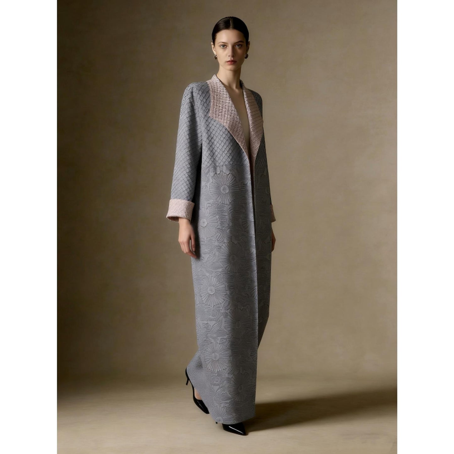 LUMAYA6702 Midnight Elegance Navy Abaya with Contrast Collar
