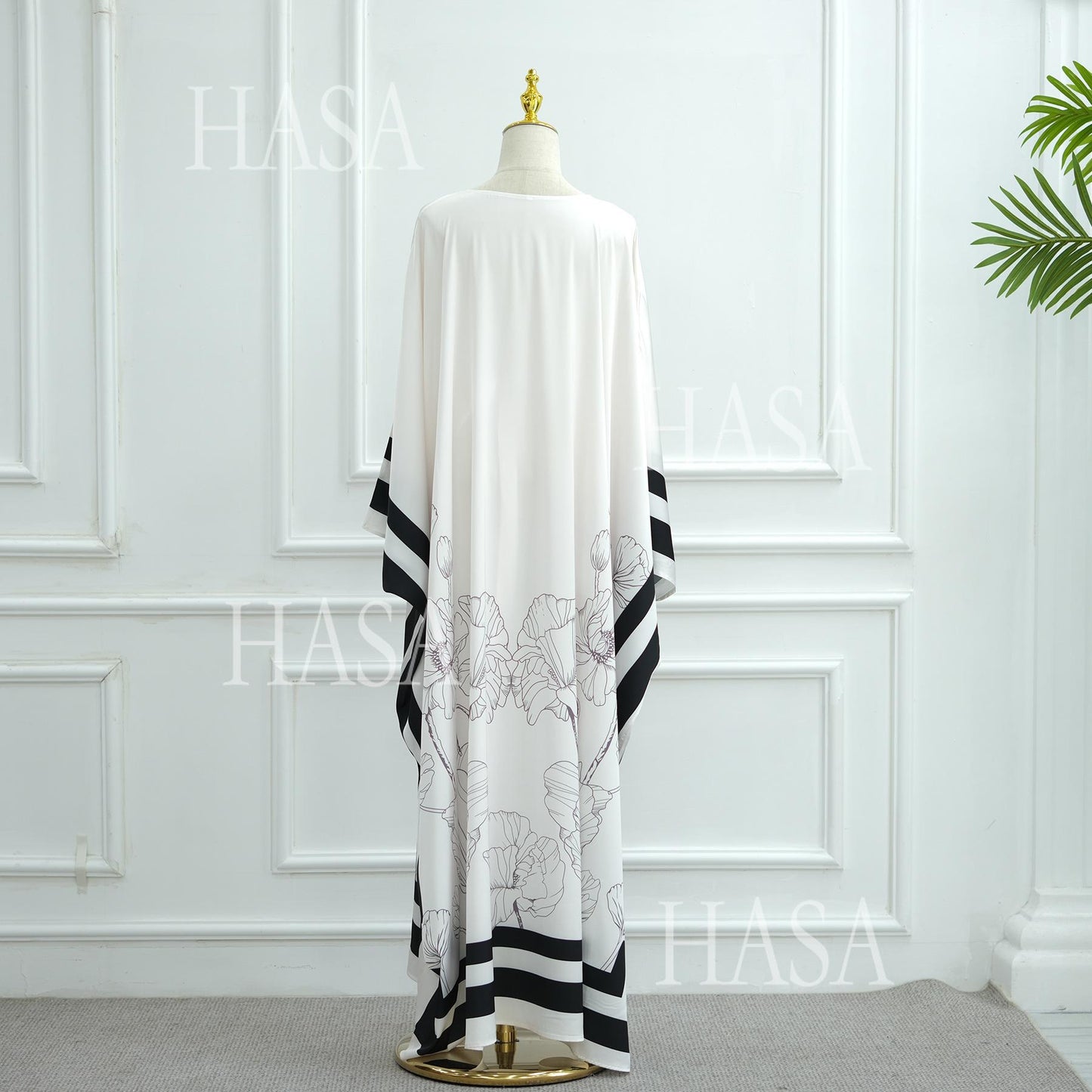 LM6556 Colorblock Print Cardigan Robe Dress