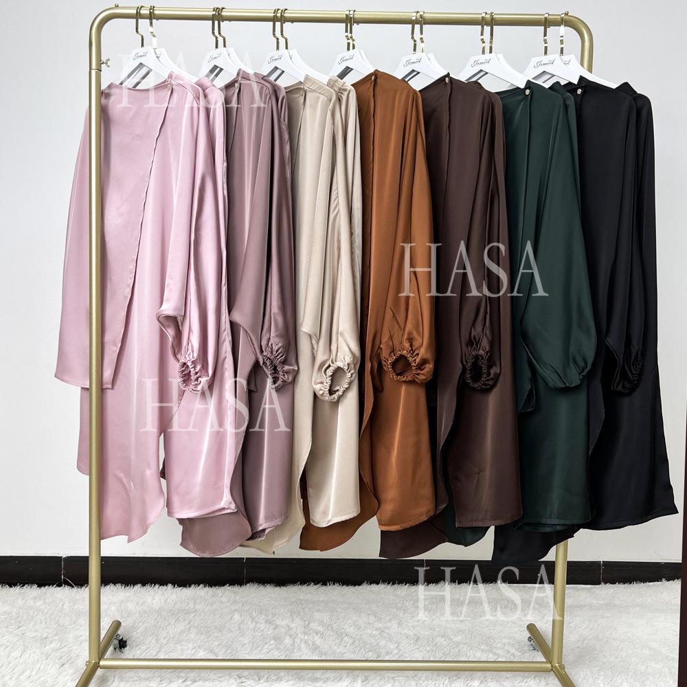 LUMAYA5857 High-end Bright Satin Two-piece Suit (headscarf Not Included), Irregular Design Shows Fashionable Style