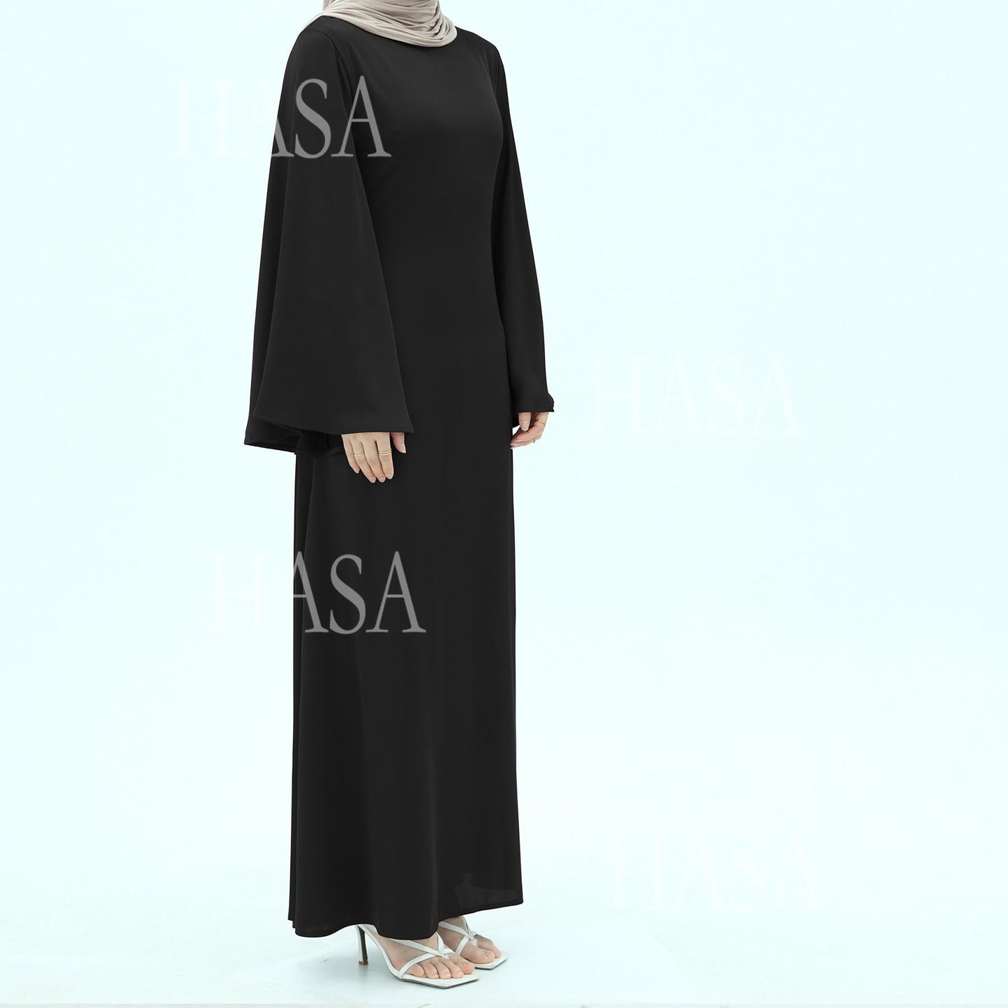 LUMAYA6478 Simple Long Dress with Wide Sleeves, One-piece and Smooth Style