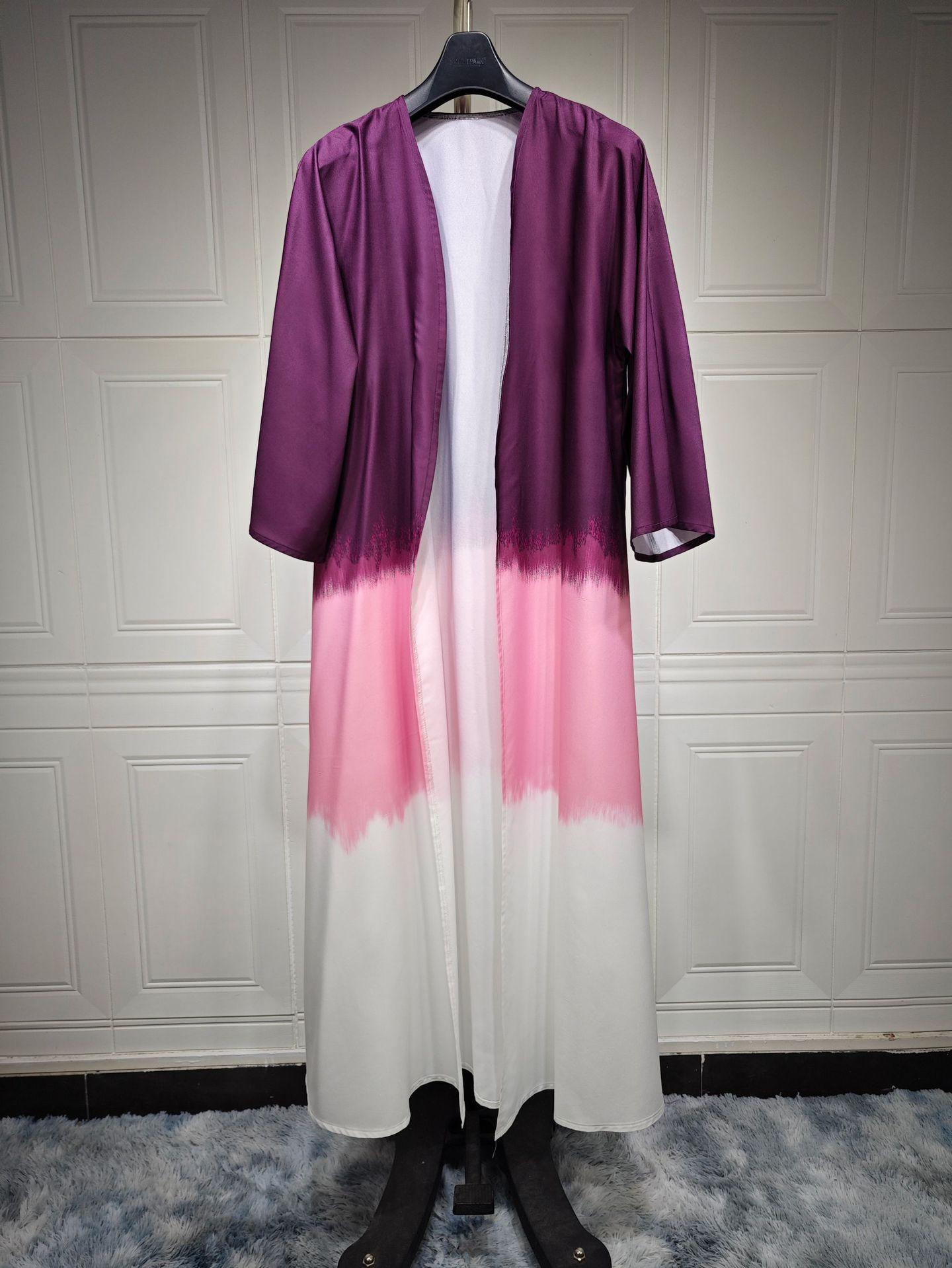 LUMAYA LM1096 Muslim Tie-dyed Cloak Cardigan Dress Abaya