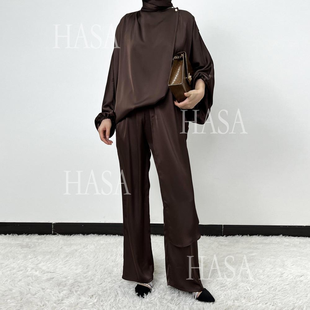 LUMAYA5857 High-end Bright Satin Two-piece Suit (headscarf Not Included), Irregular Design Shows Fashionable Style
