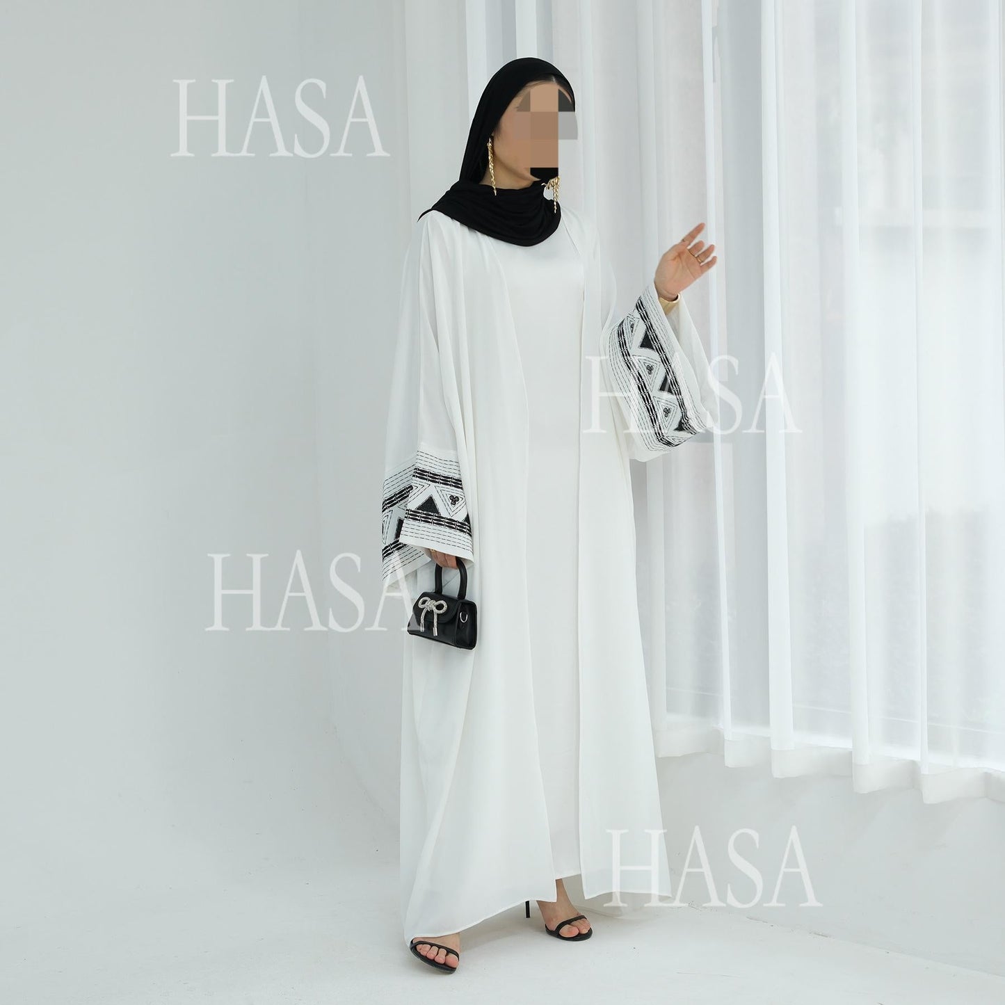 LUMAYASA's Series LUMAYA6506 Long Wide Sleeve Embroidered Robe Cardigan (No Headscarf)