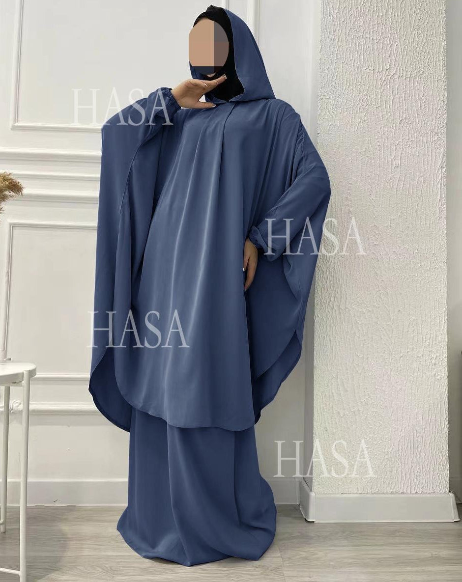 LM6583 Solid Color Long Robe Dress with Wide Swing Design