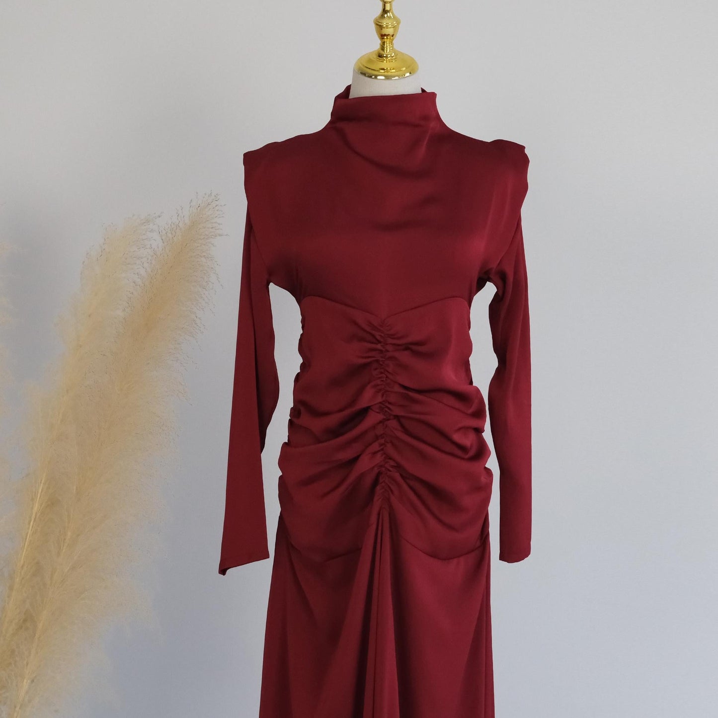 LUMAYA LUMAYA1020 Solid Color High Neck Slimming Robe Dress