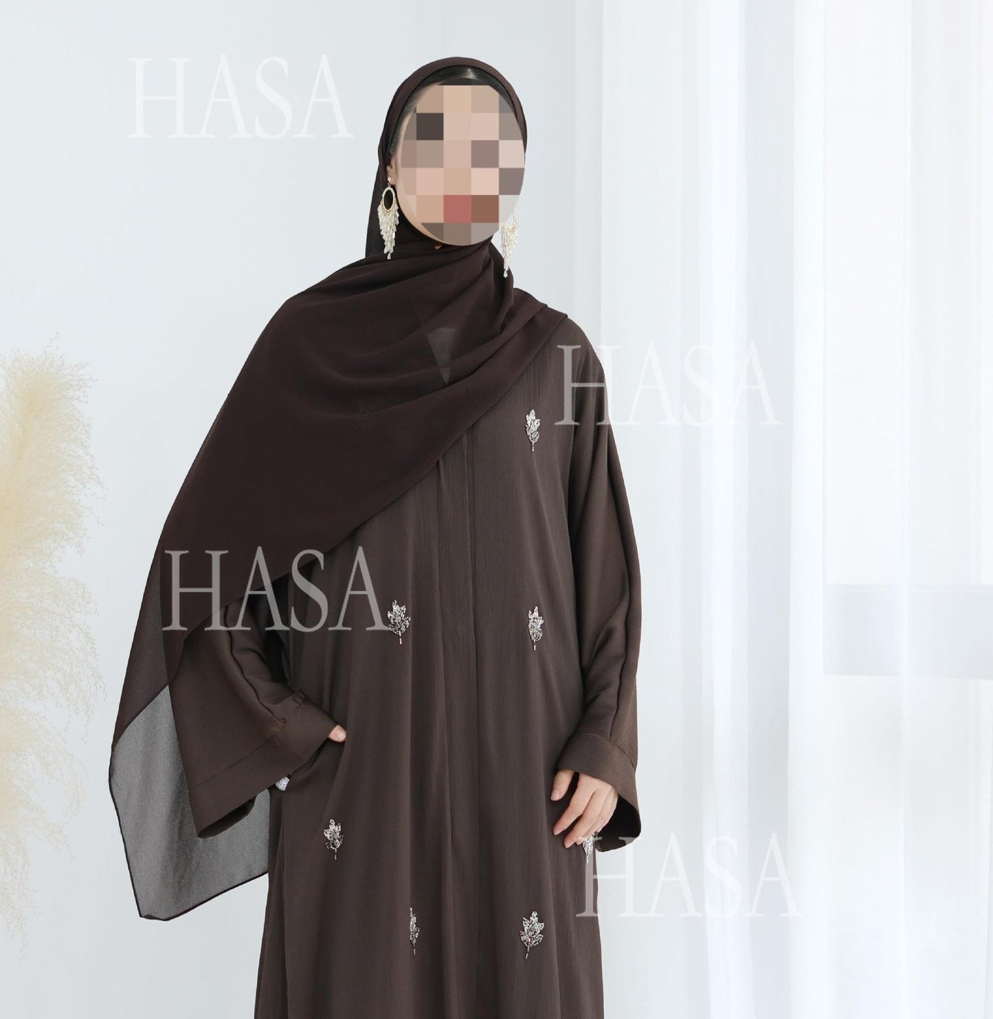 LM6624 Abaya Cardigan with Beaded Lace-up