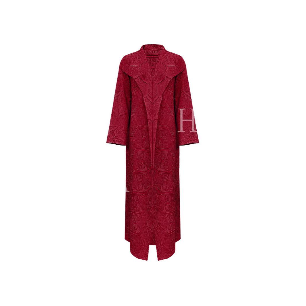 LM6592 Embroidered Pleated Cardigan Jacket - Large Size, Comfortable Mid-Length
