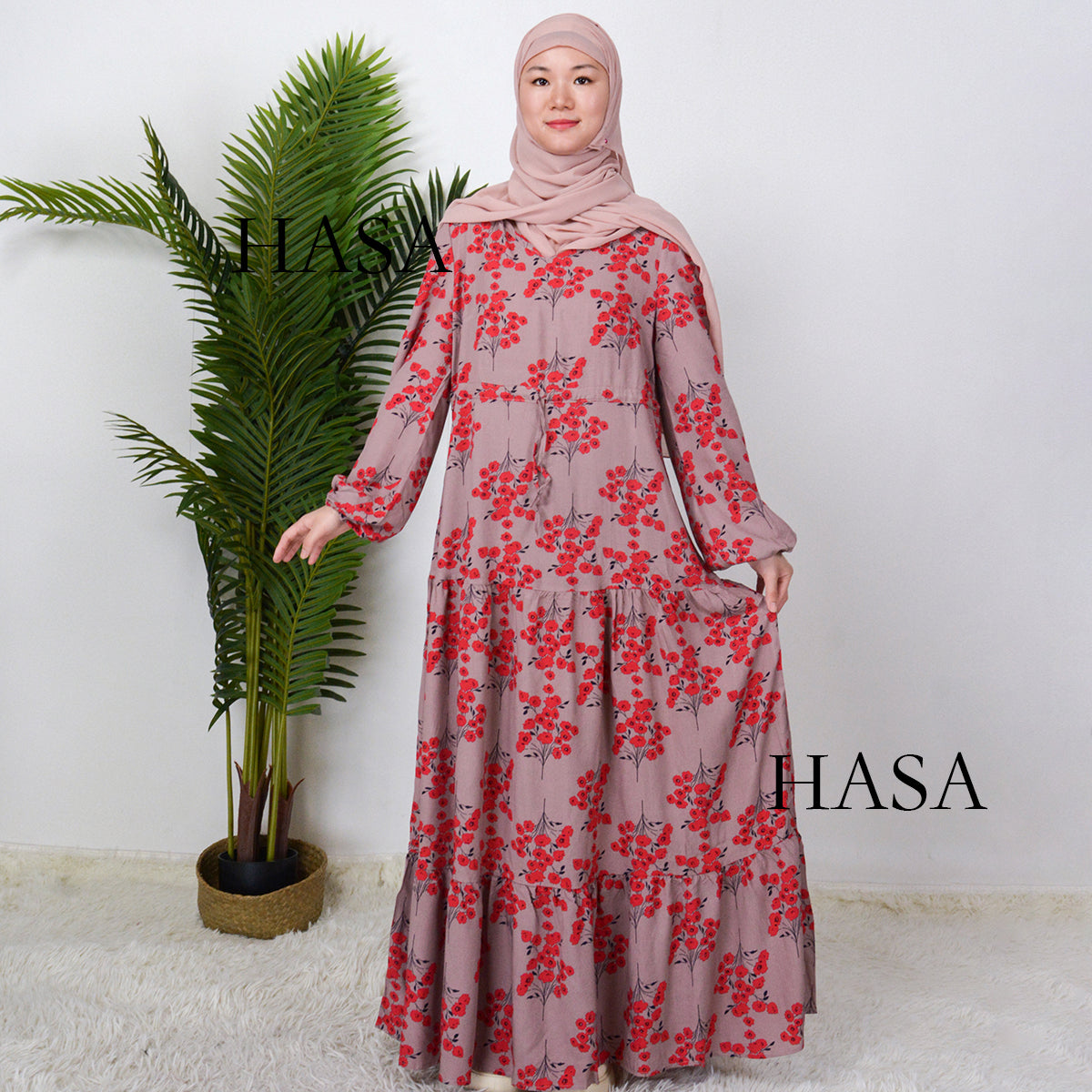 LUMAYA0819 Rayon long dress V-neck flower dress
