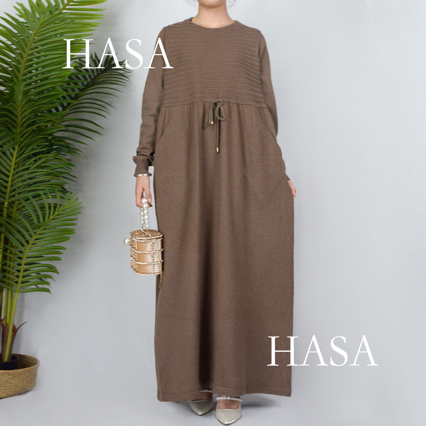 LUMAYA0119 knitted long dress with waist belt and pockets autumn and winter