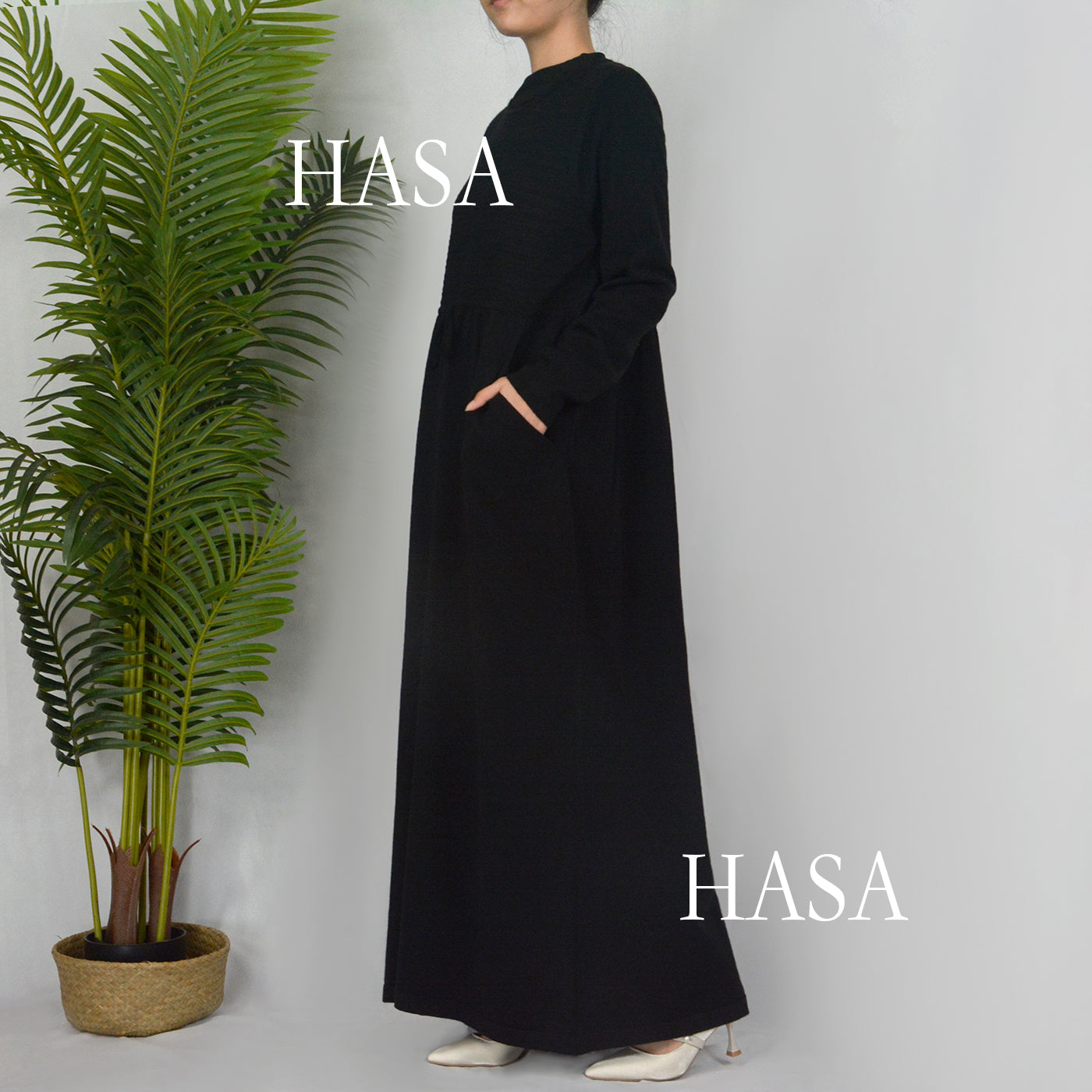 LUMAYA0119 knitted long dress with waist belt and pockets autumn and winter
