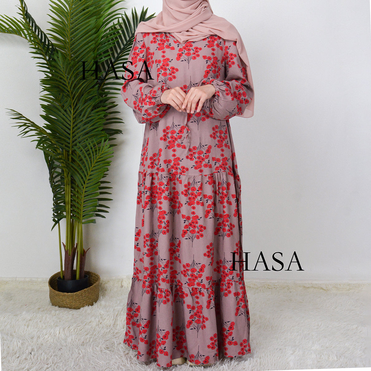 LUMAYA0819 Rayon long dress V-neck flower dress